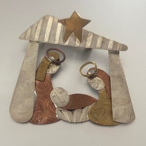 Artisan copper, Silver and brass Nativity brooch